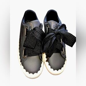 Puma basket heart scallop trim platform sneakers with oversized shoelaces